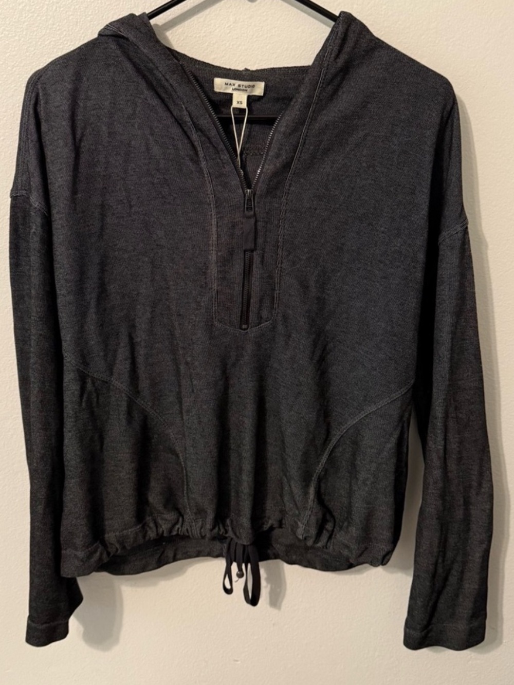❤️ Max Studio Charcoal Hooded Half-Zip Pullover